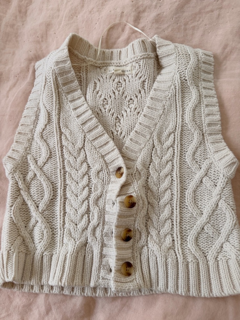 La Hearts Cream Cable Knit Button Front Vest